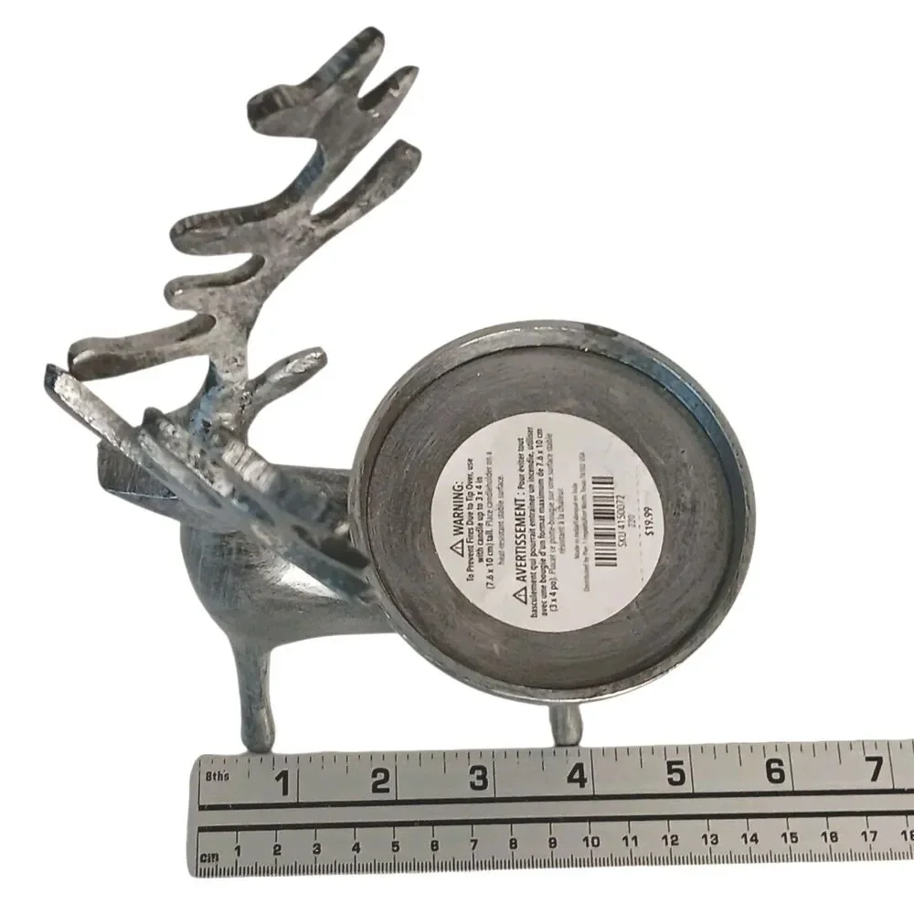 2 Silver Metal Deer Pillar Candle Holders By Pier 1 Reindeer Christmas Holiday